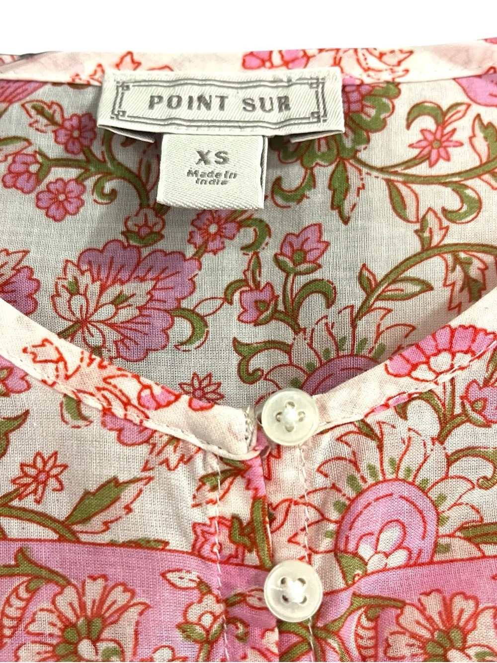 J.Crew Point Sur Block Print Popover Blouse XS Pink Paisley Cotton Boho Top